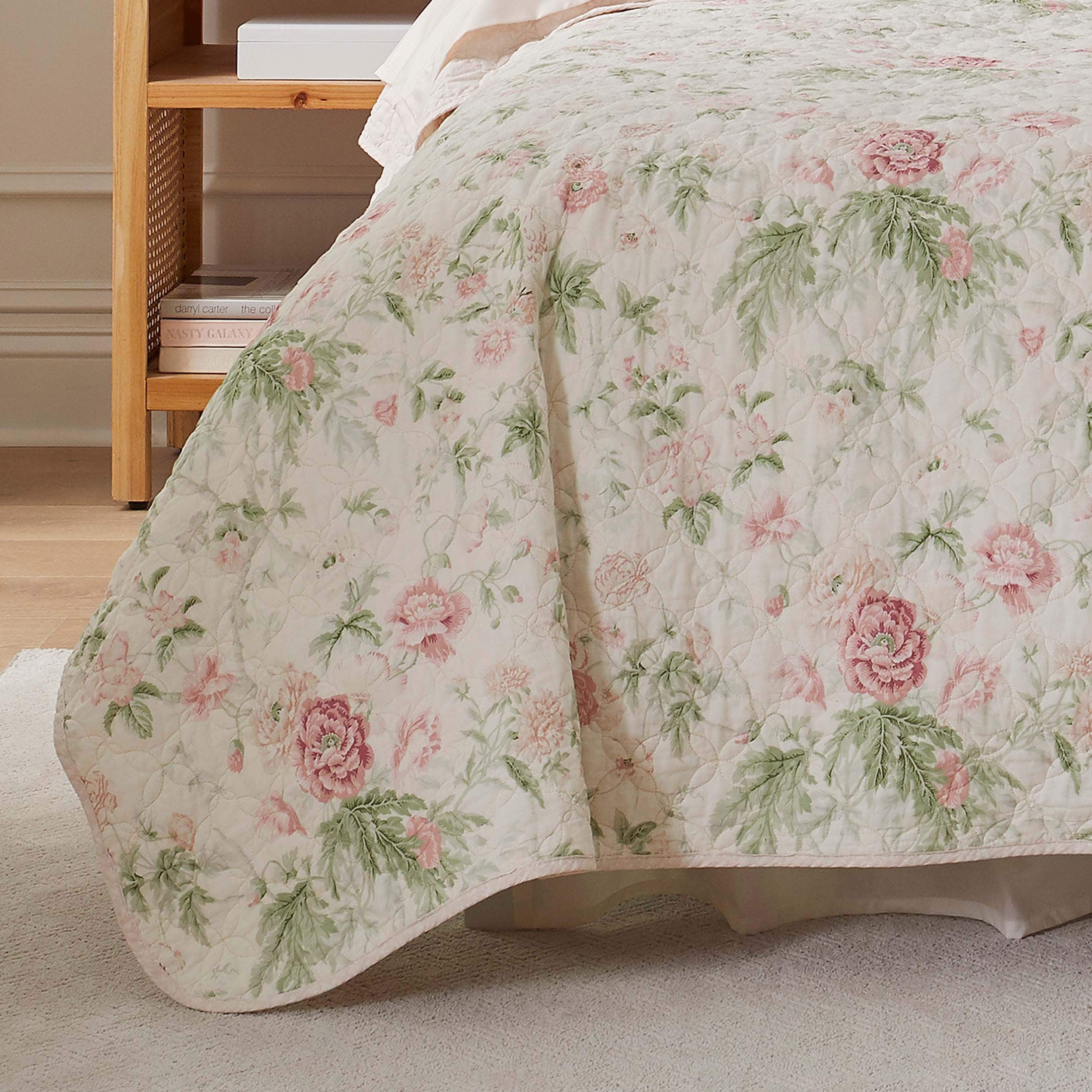 Laura Ashley Breezy Floral Cotton Reversible Pink/Green Quilt Set