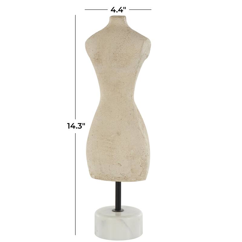 Cream Paper Mache Antique Style Female Form Statue Woman Decorative Sculpture with White Marble Base