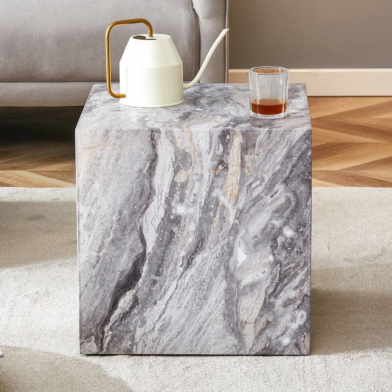 GDFStudio Thalassine Wood Coffee Table with Sleek Marble-Textured