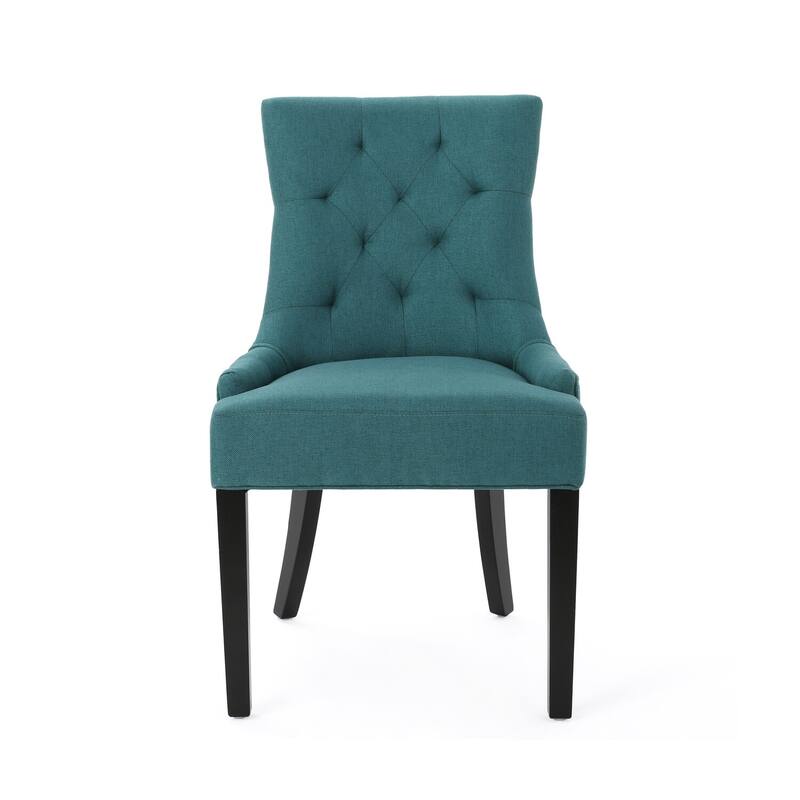 Black/Teal Faux Leather Upholstered Wood Frame Dining Chair, Set of 2, Sturdy Dining Chair for Dining Rooms - 19.5