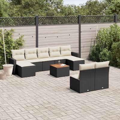 vidaXL Patio Sofa Set with Cushions Outdoor Furniture 10 Piece Poly Rattan - 21.7 x 21.7 x 14.6