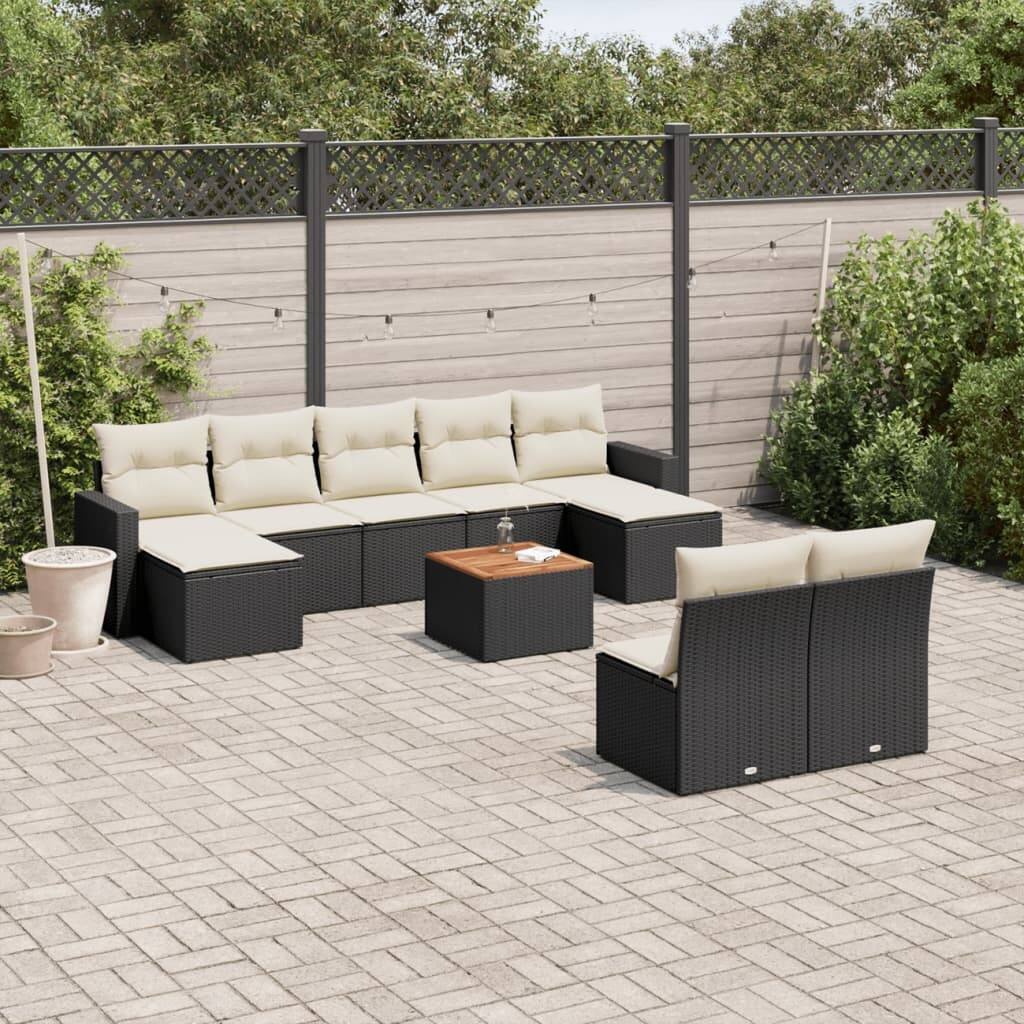 vidaXL Patio Sofa Set with Cushions Outdoor Furniture 10 Piece Poly Rattan - 21.7 x 21.7 x 14.6