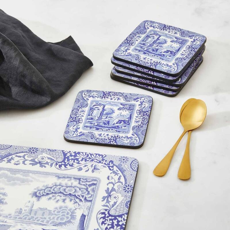 Pimpernel Set of 6 Blue Italian Coasters - 4 Inches Sq.