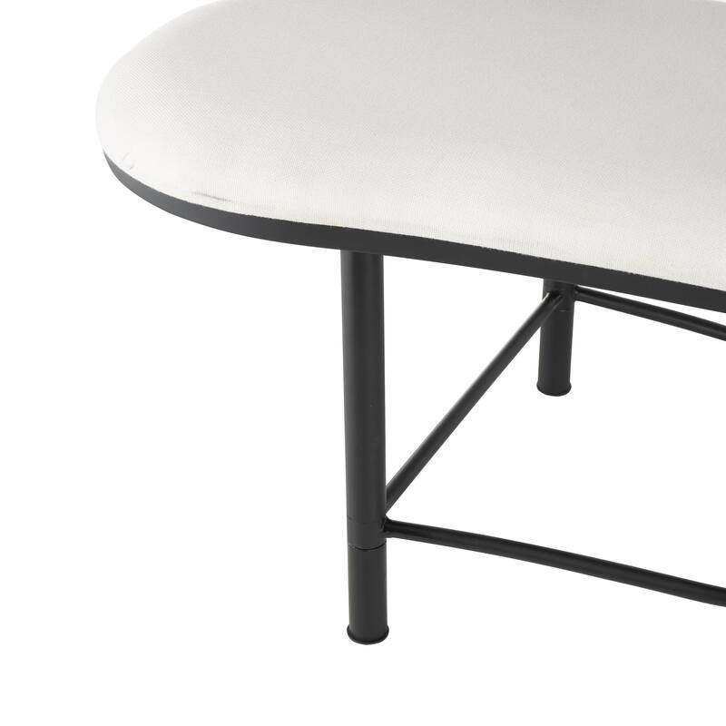 Metal Abstract Upholstered Oval Home Bench with Black Metal Frame and Rope Rod Backrest - White - Roche River Decor