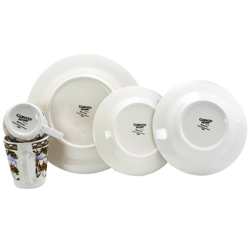 Christmas Time Winter Cabin Dinnerware Set 16 Pieces