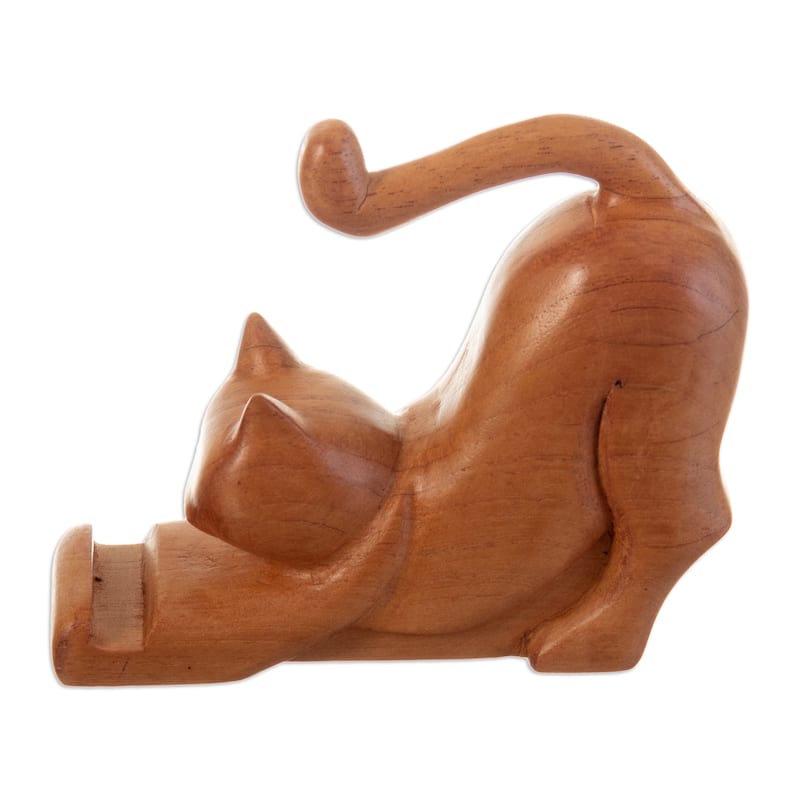 Novica Handmade Convenient Elegance Wood Phone Holder