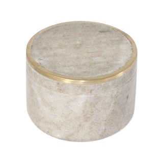 Sm. Beige Marble Canister w/ Brass Edge Lid 3"Dia - Beige/Gold - Bed ...