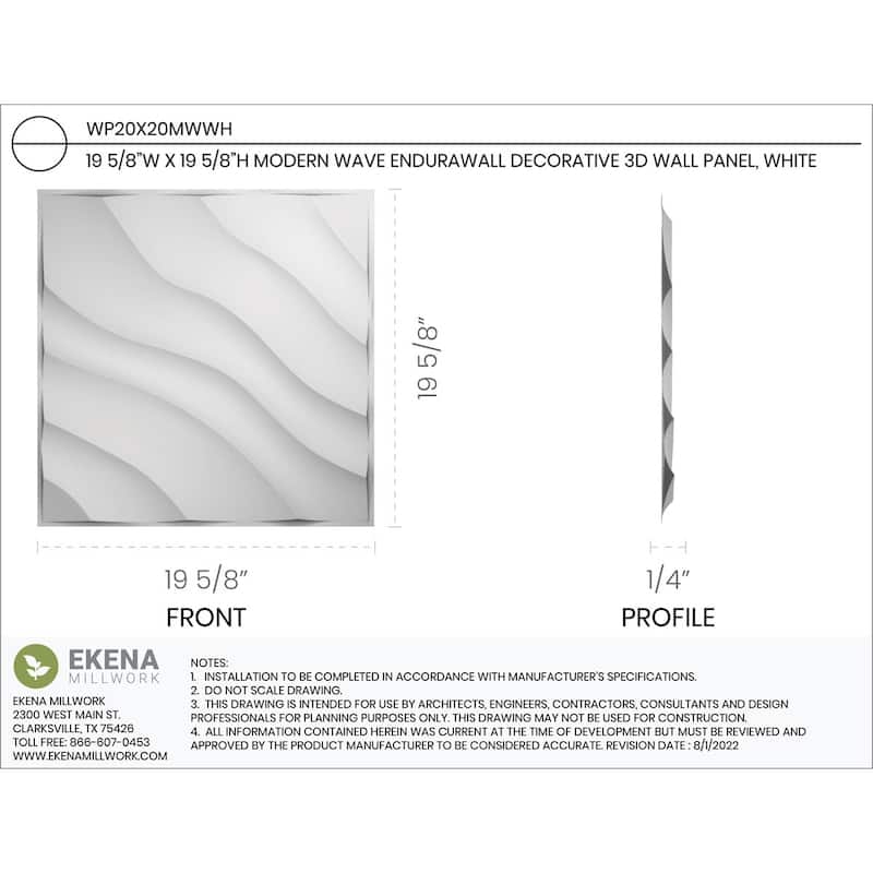 19 5/8"W x 19 5/8"H Modern Wave EnduraWall Decorative 3D Wall Panel