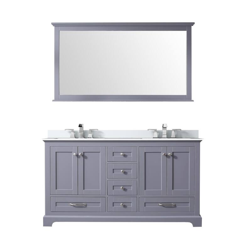 Dukes 60 in. W x 22 in. D White Double Bath Vanity, Cultured Marble Top, Faucet Set, and 58 in. Mirror