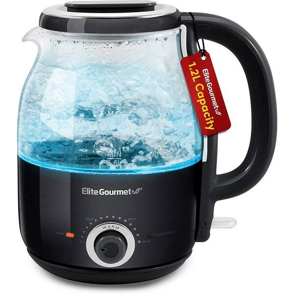 Elite Gourmet 1.2L Electric Honeypot Glass Kettle, Black Bed Bath