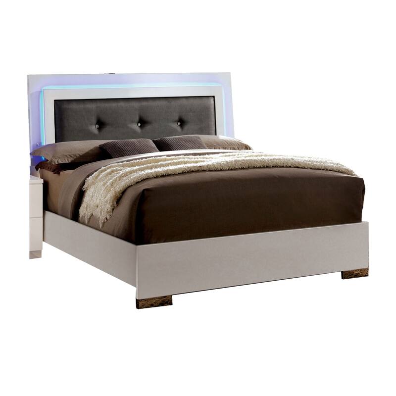 Luna 3 Pc Full Size Bedroom Set, LED Tufted Headboard and Glossy White