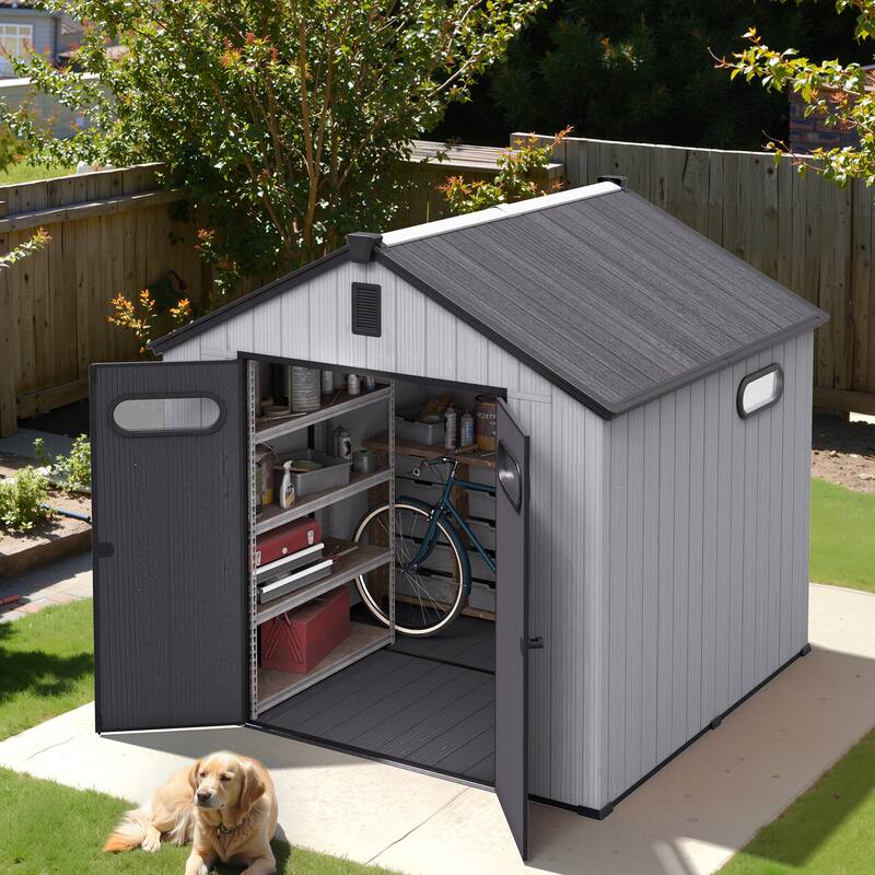 Pellebant 8X8/8X10/8X12 FT Resin Outdoor Storage Shed with Floor for Patio Furniture and Tools