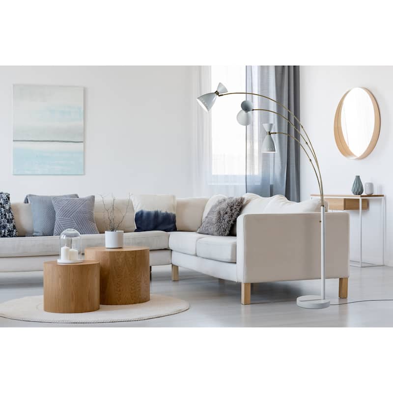 Oscar 3-Arm Arc Lamp - White & Antique Brass