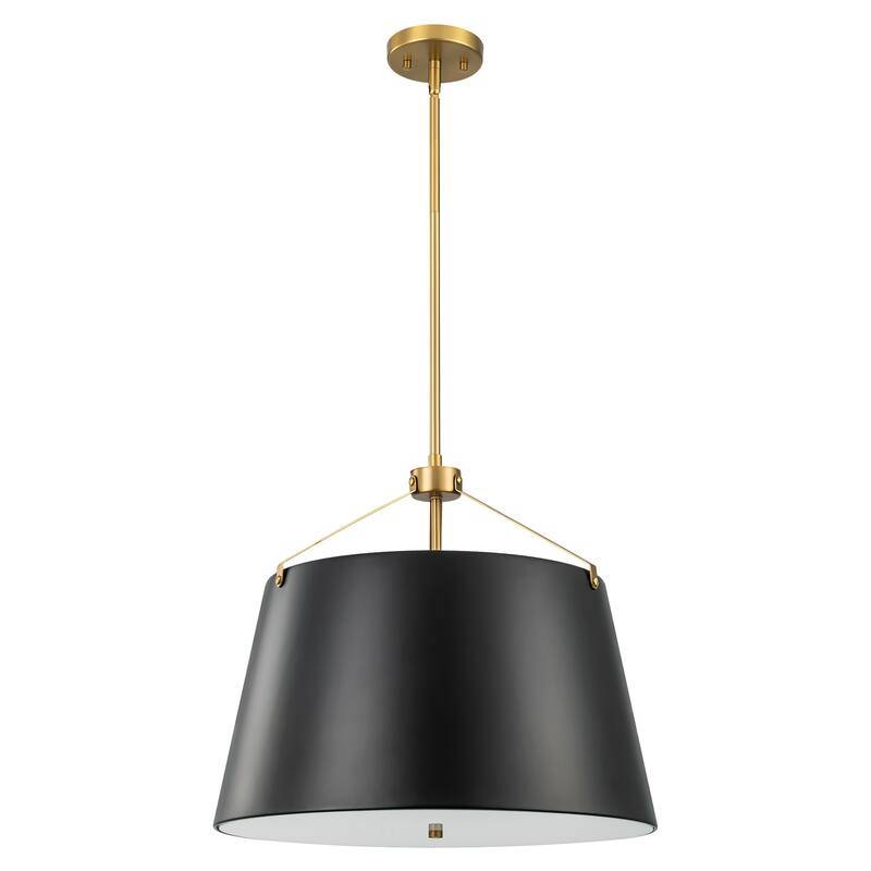 3-Light Matte Black Modern Industrial Drum Pendant Lights for Kitchen Island - 19.49 in. W x 17.32 in. H