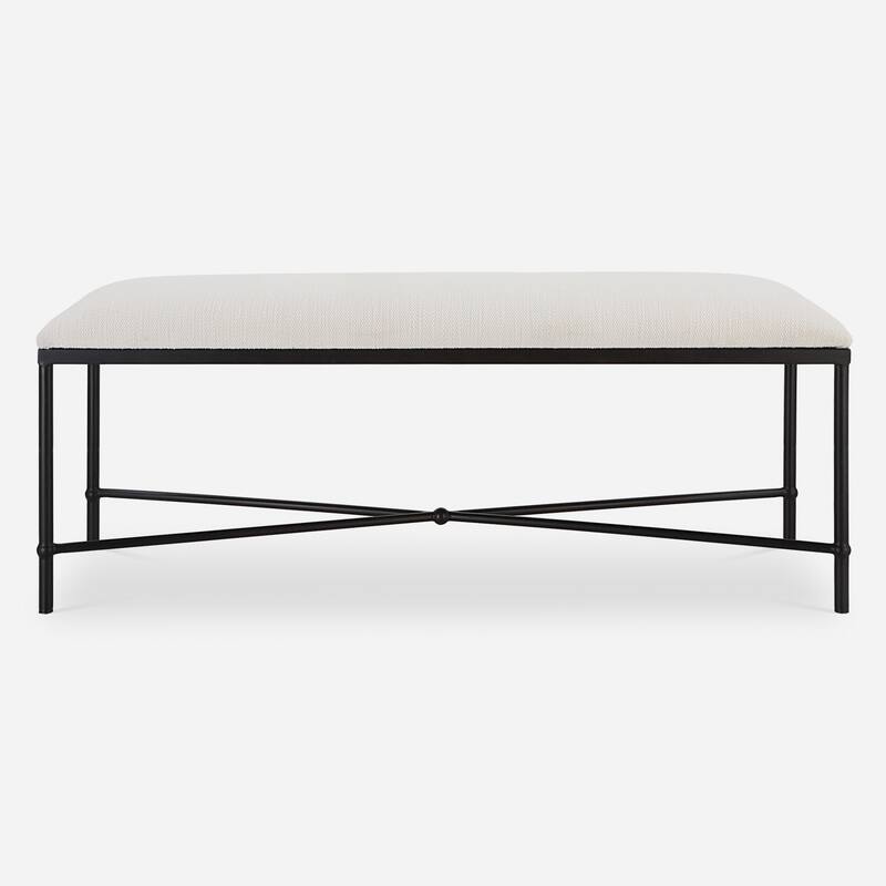 Iron Framed Upholstered Cushion Bench - 50.5" - White and Black