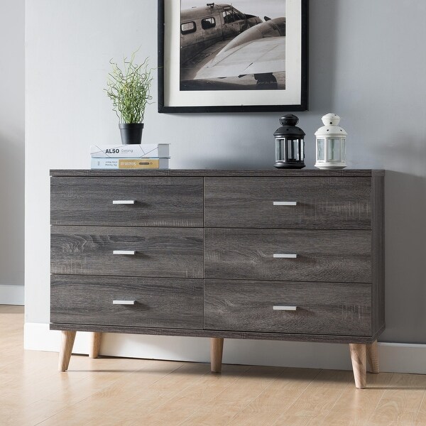 DH BASIC Mid-Century Modern Distressed Grey 47-inch Wide 6-Drawer