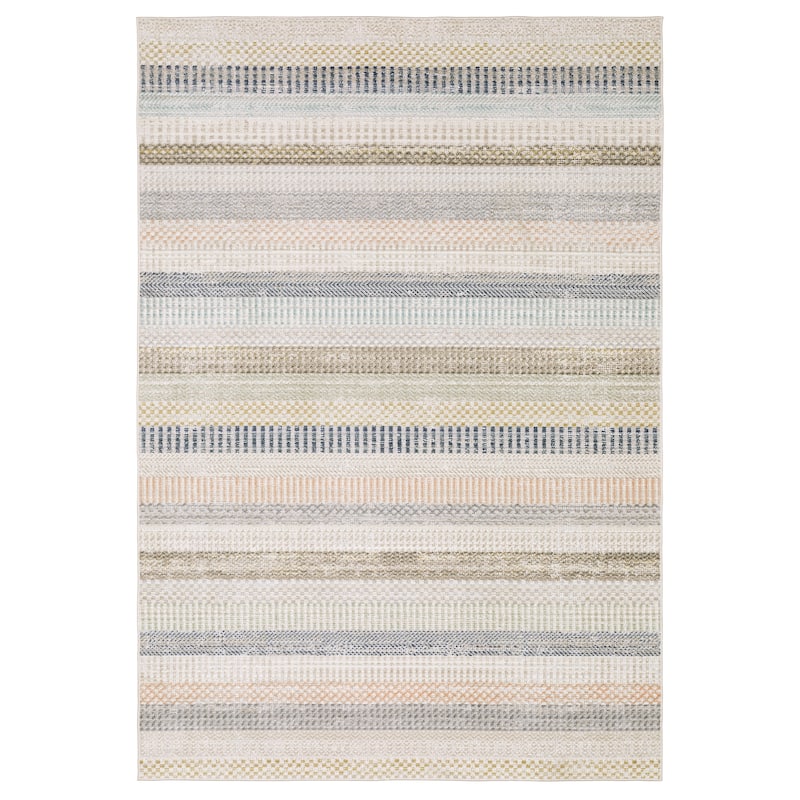 Calliope Textural Geometric Striped Ivory/ Multi Area Rug - 9' 10" x 13' - Rectangle