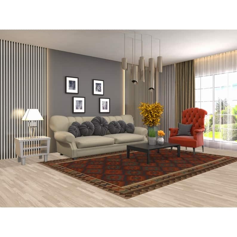 Hand Woven Oriental 100% Wool Carpet Southwestern Geometric Multi-Colored Kilim Area Rug - 9' 4'' X 6' 9''