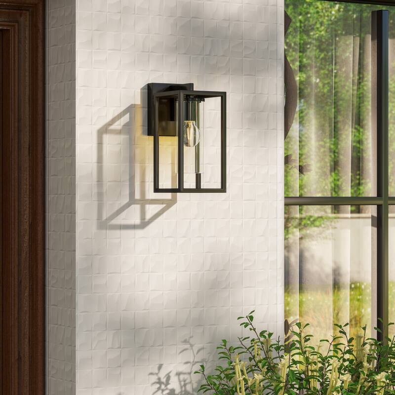 1-Light Outdoor Wall Lights, Outdoor Wall Lantern with Glass Shade - 5.75"W x 8.05"D x 12.15"H - Black-S