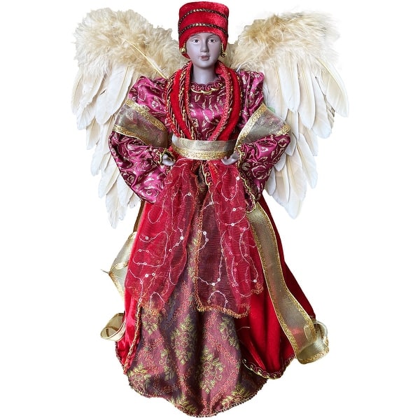 slide 2 of 4, 16 inch Black Diva Angel Tree Topper - red
