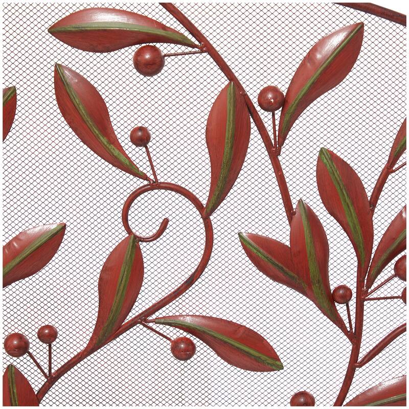 Metal Scroll Foldable Mesh Netting 3 Panel Fireplace Screen with Leaf and Vine Relief - Black or Red - Roche River Decor