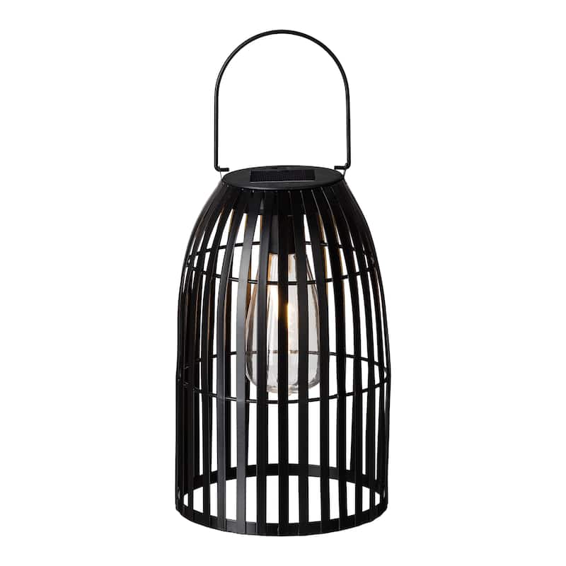 Glitzhome 9.75"H Metal Woven Solar Powered Outdoor Hanging Lantern - Black