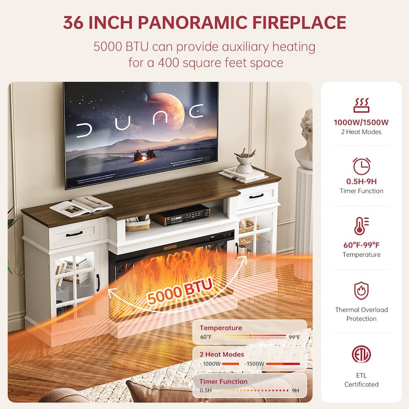 70"Farmhouse Wood Entertainment Center with LED Lights - 70 inch