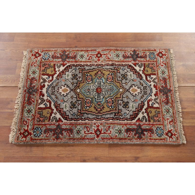 Gray Heriz Serapi Indian Foyer Rug Handmade Wool Carpet - 2'0" x 3'0"