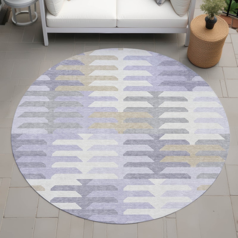 Machine Washable Indoor/ Outdoor Modern Stacks Chantille Rug - Lavender - 8' x 8'
