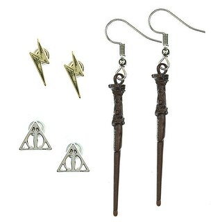 Shop Harry Potter Earrings For Women 3 Pack Deathly Hallows Lightning Scar Harry Potter Wand Overstock 22800086