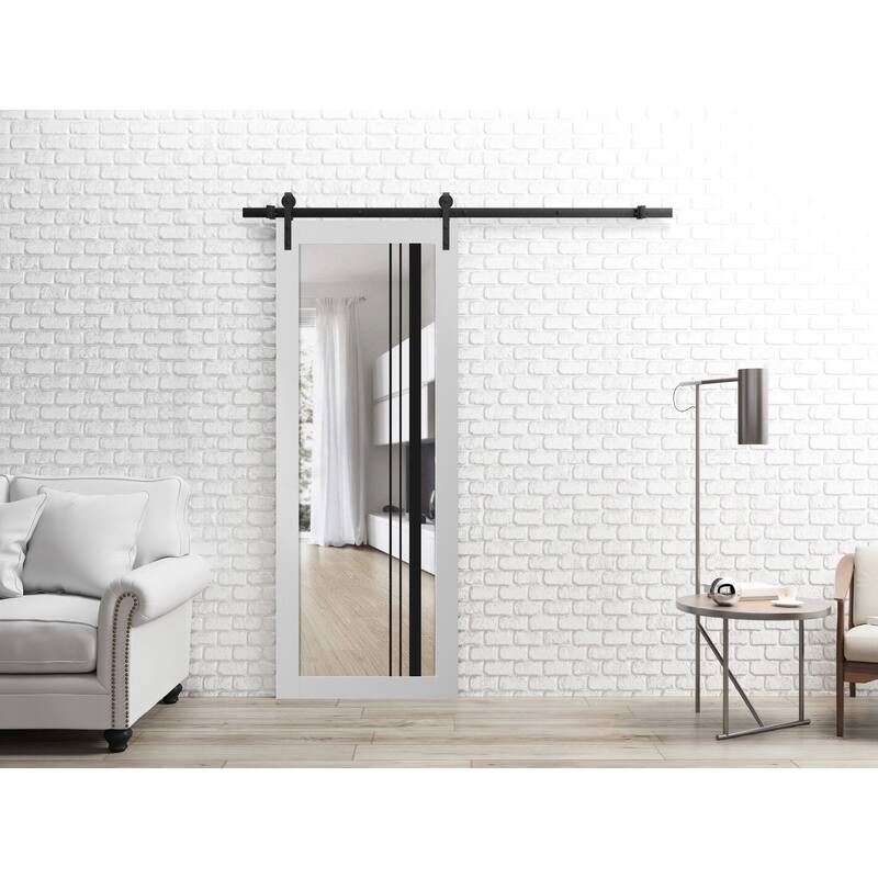 Sturdy Barn Door 18 x 80 Lucia 2566 White Silk Clear Glass 6.6FT