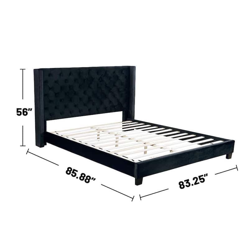 Velvet-like Fabric Upholstered Eastern King Bed with Wingback Headboard