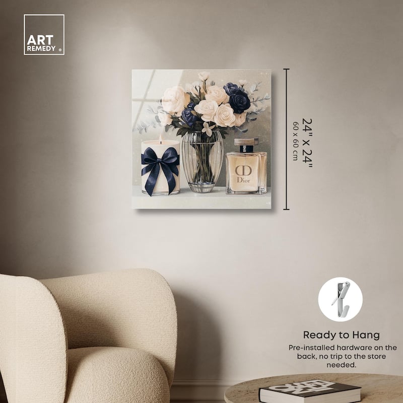 Ivory Perfume Flowers in Vase Acrylic by Art Remedy, Ready to Hang