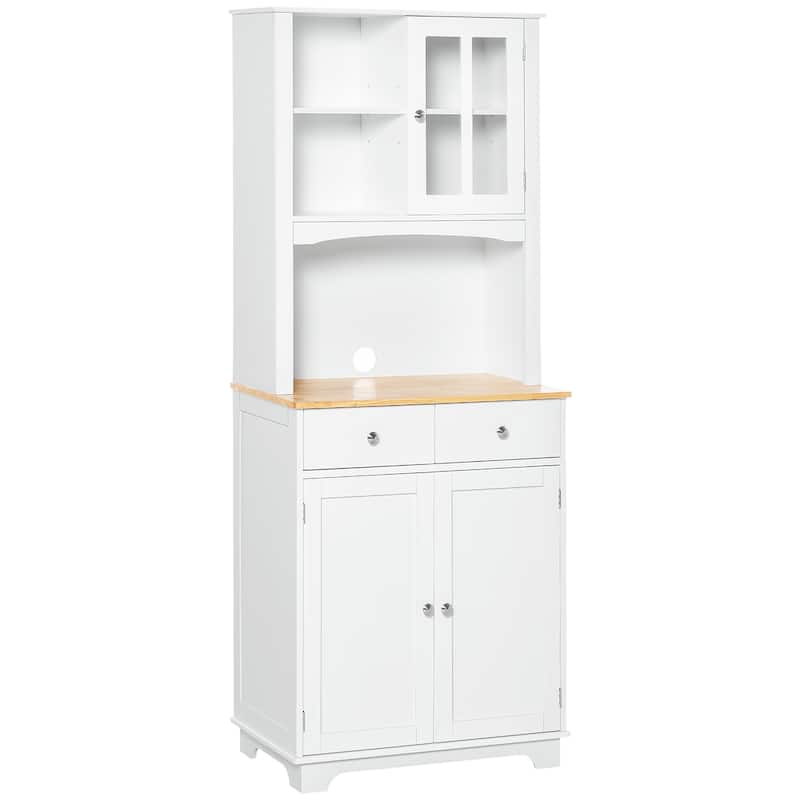 Kitchen Buffet Cabinet with Wood Countertop and Adjustable Shelves, Tall Storage Cabinet with Drawers and Acrylic Doors