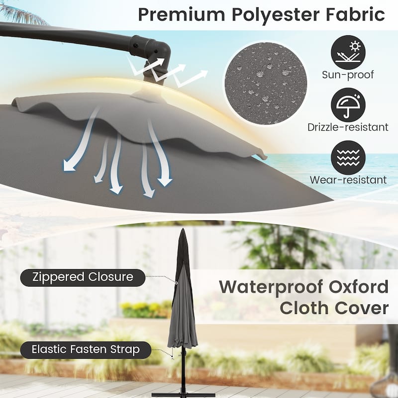 Gymax 10FT Offset Hanging Umbrella Patio Cantilever Umbrella w/ Easy