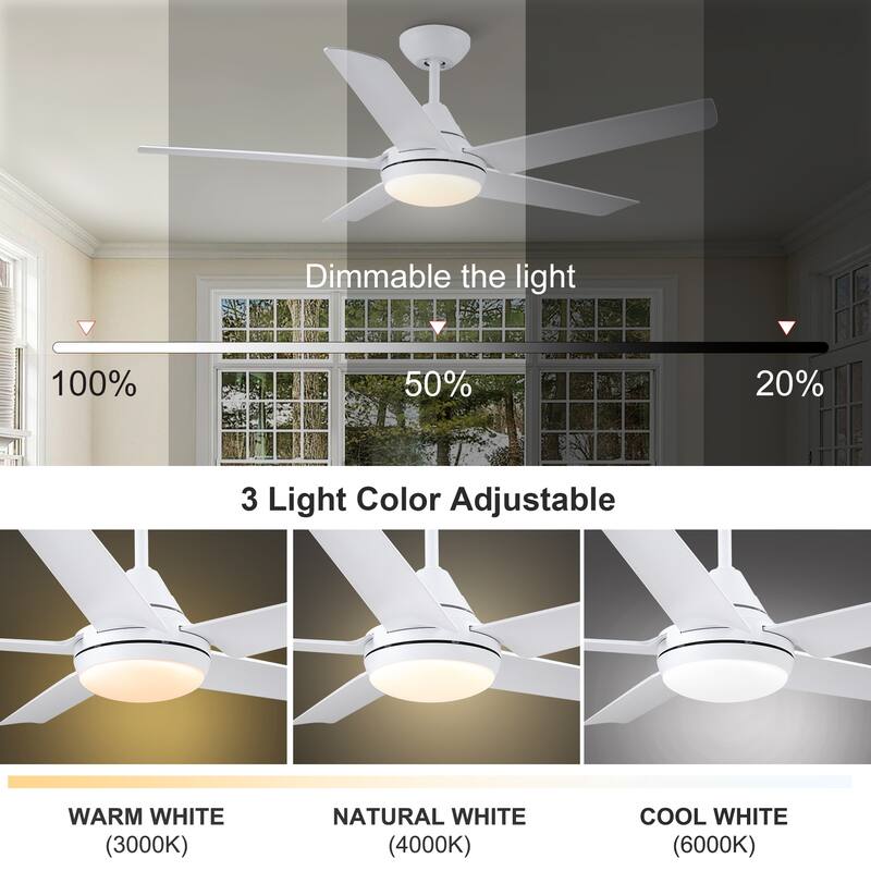 48 in. White Indoor Ceiling Fan with Dimmable LED Light and Remote - 48 INCHES