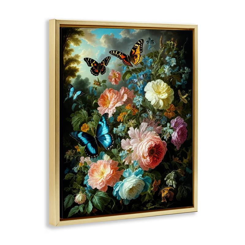 Stupell Blooming Roses & Monarch Butterflies Framed Floater Canvas Wall Art Design By Tabz Jones