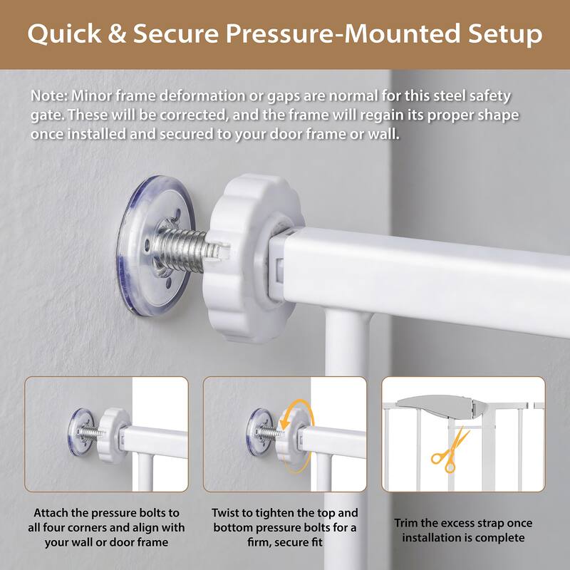 Anmytek Pressure Mounted Metal Safety Gate Auto Close White for Doorways Stairs Baby Pet 29 34 Inch Adjustable