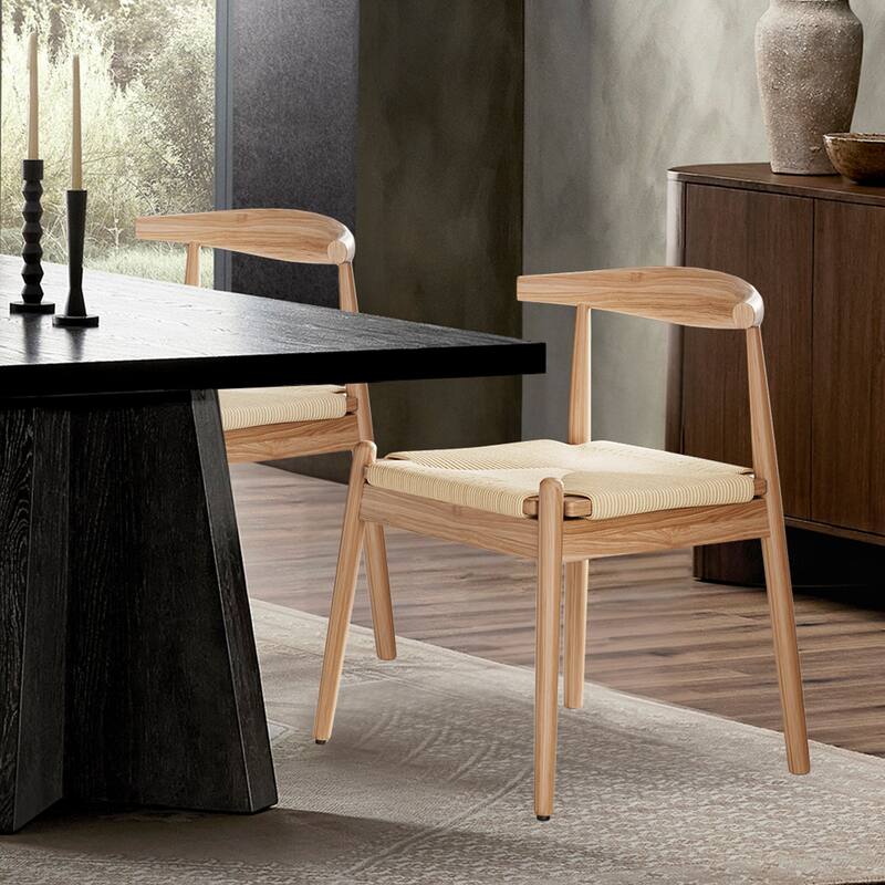 Natural Beige Dining Chair Set of 2 Side Chair Office Chair Meeting Room Chairs with Curved Backrest