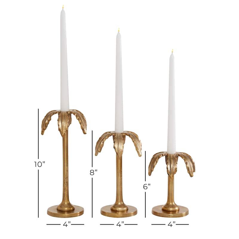 Aluminum Metal Candle Holder - Set of 3 Gold - Roche River Decor - 5"W x 4"L x 10"H