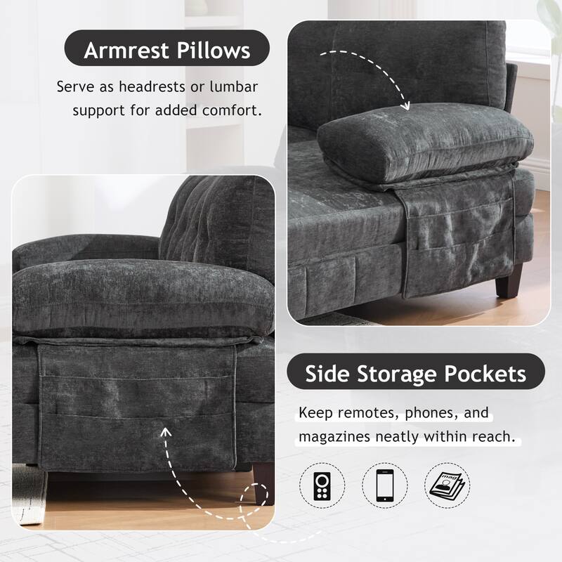 103.5" Chenille Fabric Couch U-Shaped Sectional Sofa with Dual Chaise Lounges, Storage Pockets and Armrest Pillows