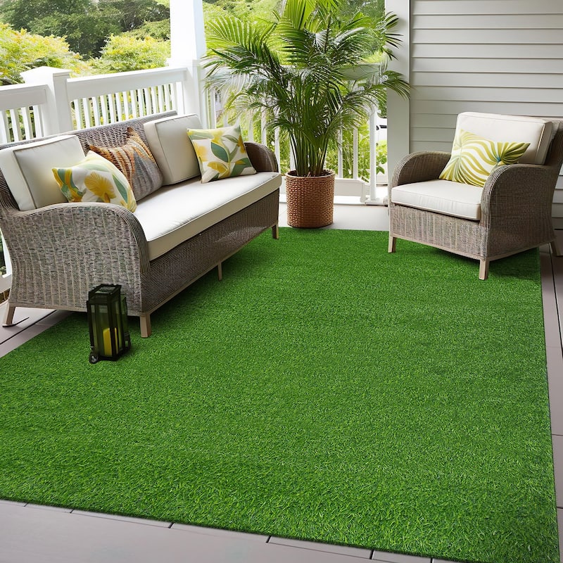 Artificial Solid Grass Indoor Outdoor Area Rug - 6' 6" x 9'