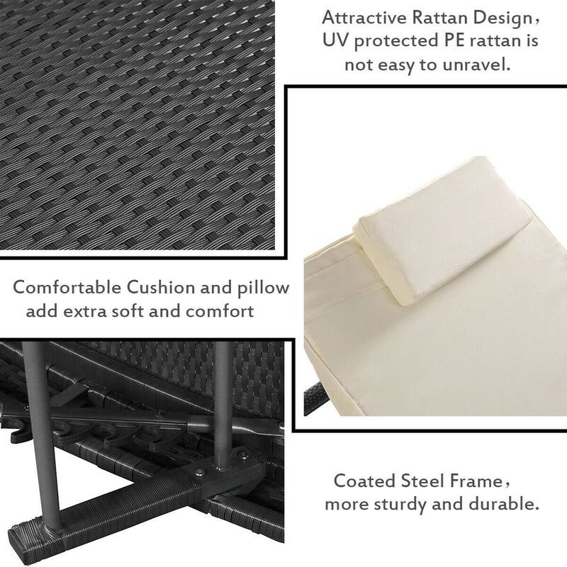 Outdoor Rattan Chaise Lounge Chair - 84.5" x 27.5" x 12.5" (L x W x H)