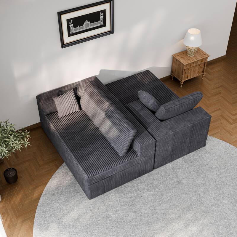Modland 108”L-Shaped Modular Corduroy Couch with Deep Seats Comfy Sectional Sofa for Living Room