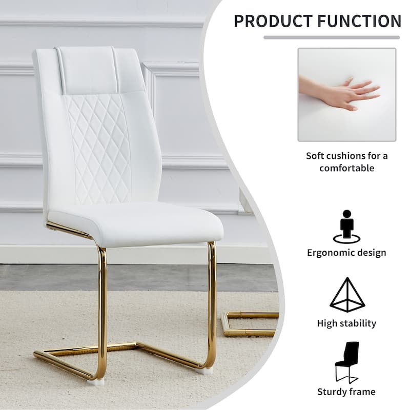 Roomfitters Faux Leather Dining Chairs with Gold Legs, Padded Seat Set of 6 for Kitchen, Bedroom or Living Room