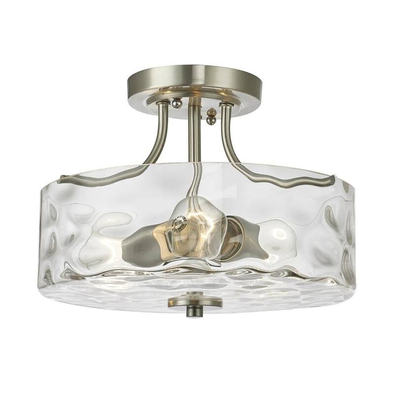 Nickel 2-Light Water Glass Round Semi Flush Ceiling Light - 11.8in