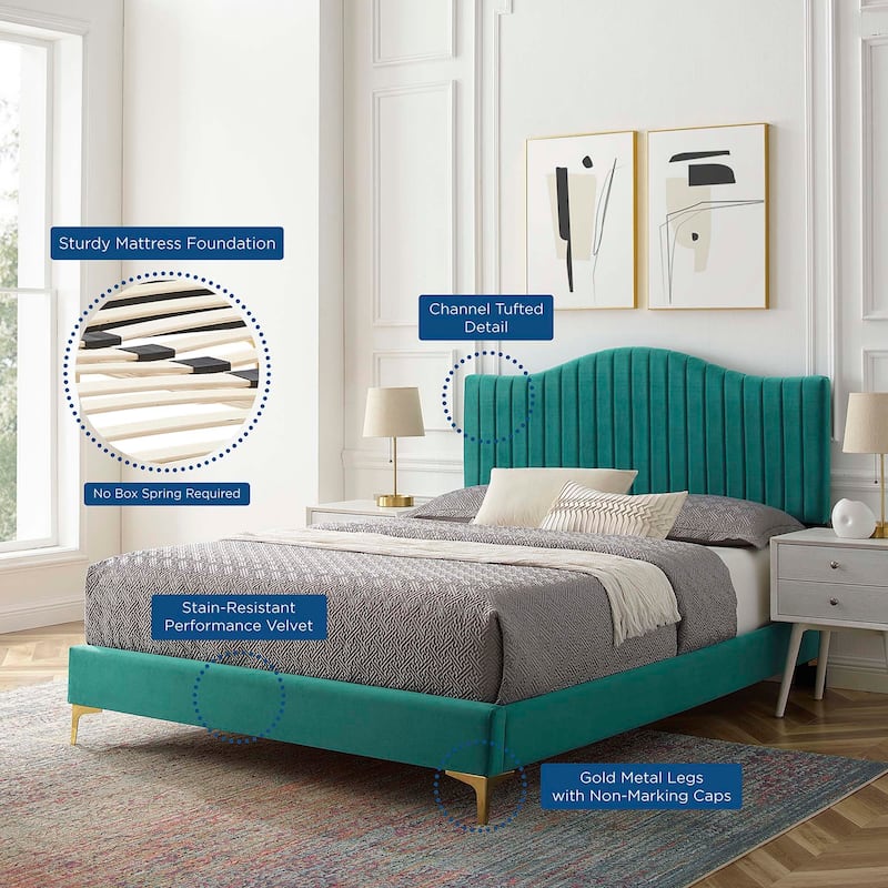 Juniper Channel Tufted Performance Velvet Queen Platform Bed