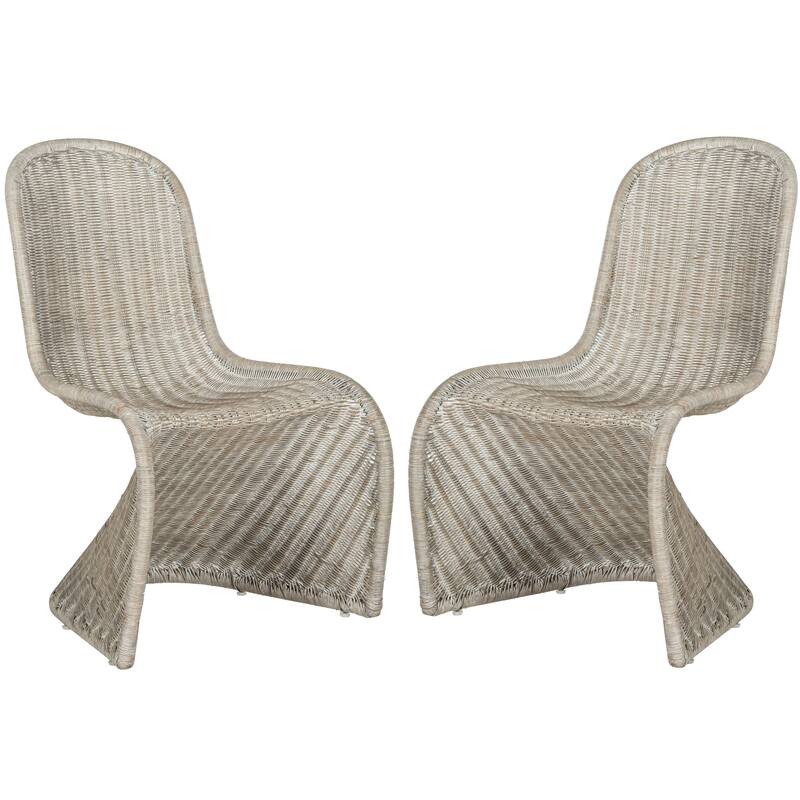 SAFAVIEH Baukje Grey Wicker Dining Chair (Set of 2) - 19Wx26Dx35H
