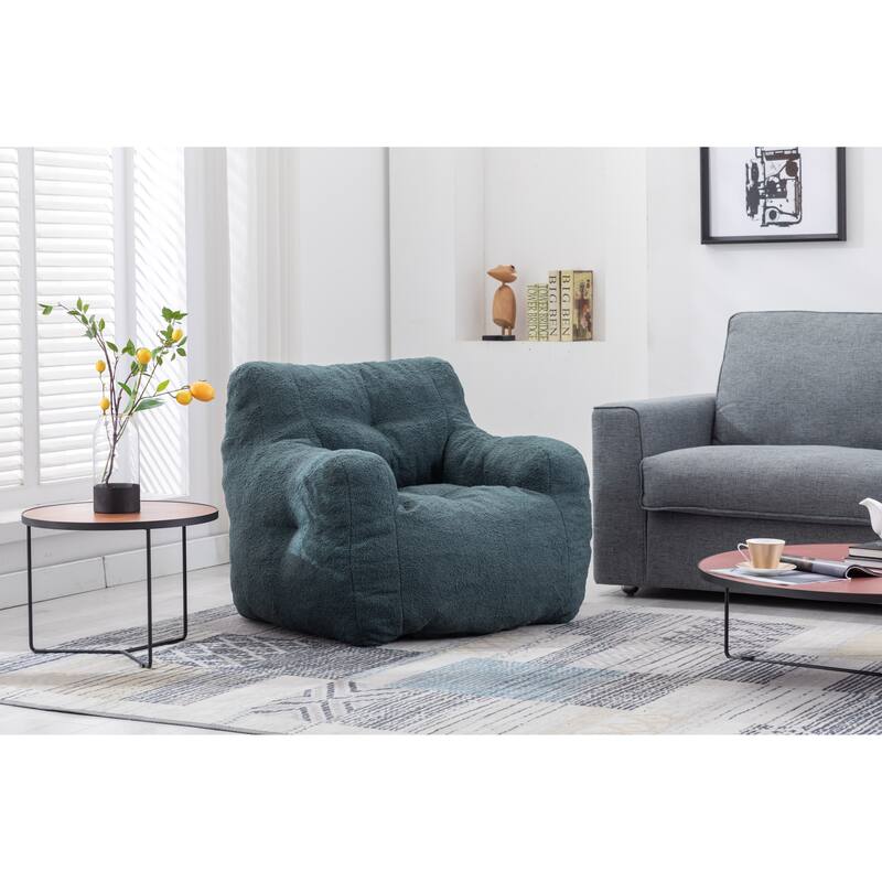 Anmytek Plush Comfy Tufted Teddy Fabric Foam Bean Bag Chair for Living Room Bedroom