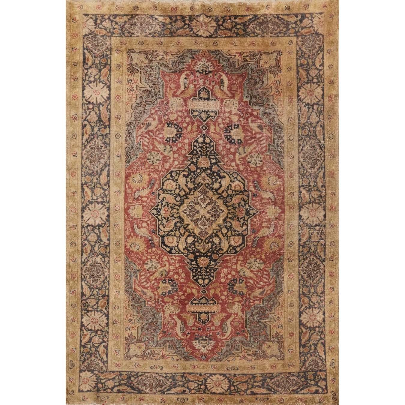 Hand Knotted Traditional Silk Orange Geometric Area Rug - 5' 9'' X 4' 2''